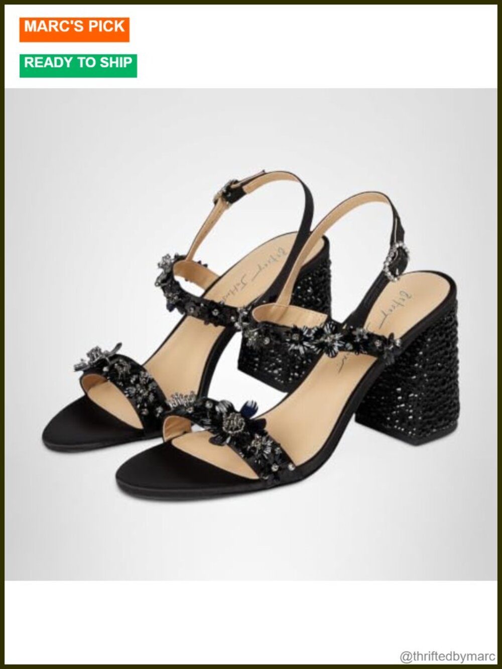 Rhinestone Heeled Sandals Block Heel